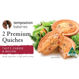 Photo of Temptation Bakeries Tasty Cheese & Bacon Quiche 2pk 280gm