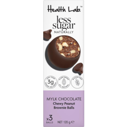 Photo of Health Lab Less Sugar Naturally Mylk Chocolate Chewy Peanut Brownie Balls 3 Pack 120g