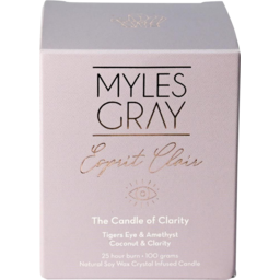 Photo of Myles Gray - Crystal Infused Soy Candle Mini Coconut Clarity Amethyst Tiger Eye