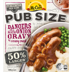 Photo of McCain Man Size Bangers in a Rich Onion Gravy with Creamy Mash