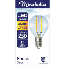 Photo of Mirabella Round Clear Led Filament Warm White Brightness 250 Lumens 2 Watt Small Edison Screw Single Pack