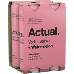 Photo of Actual Vodka Seltzer Watermelon 4.2% 300ml 4 Pack