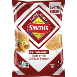 Photo of Smith's Red Rooster Crinkle Cut Potato Chips Reds Fried Chicken Burger