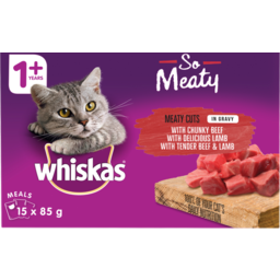 Photo of Whiskas So Meaty Cuts Beef and Lamb in Gravy 15 Pack