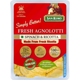 Photo of San Remo Agnolotti Spinach & Ricotta Fresh Pasta 350g
