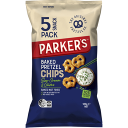 Photo of Parker's Baked Pretzel Chips Sour Cream & Chives 5 Pack 125g