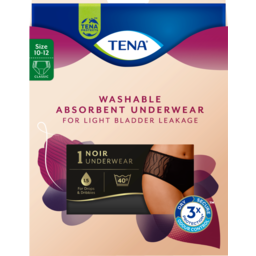Photo of Tena Women's Washable Absorbent Underwear Classic Black Size 10-12 (S) 1 Pack 12pk