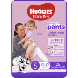 Photo of Huggies Ultra Dry Nappy Pants Girls Size 5 (12-17kg) 26pk