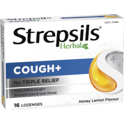 Photo of Strepsils Herbal Cough + Lozenges Honey Lemon 16 Pack