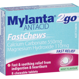 Photo of Mylanta 2 Go Antacid Fastchews Chewable Tablets Mint 8 Pack 