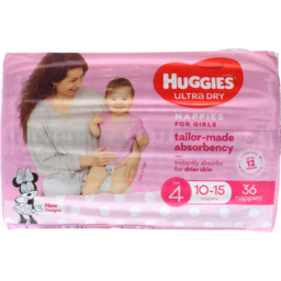 Photo of Huggies Ultra Dry Nappies Girl Size 4 (10-15kg) 36 Pack 
