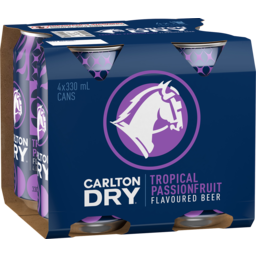 Photo of Carlton Dry Tropical Passionfruit Flavoured Beer 4 Pack 330ml 330ml