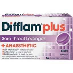 Photo of Difflam Plus Anaesthetic Sore Throat Lozenges Berry Flavour 16s 16
