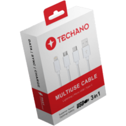 Photo of TECHANO CABLE USB-A TO MULTI USE LIGHTNING + MICRO USB + USB-C