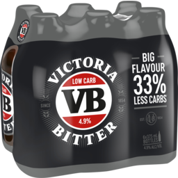 Photo of Victoria Bitter Low Carb Bottle 6x375ml
