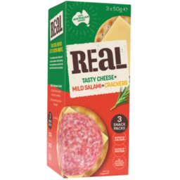 Photo of Real Tasty Cheese, Mild Salami & Crackers 3x50gm
