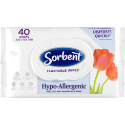 Photo of Sorbent Hypo-Allergenic Flushable Wipes 40 Pack 