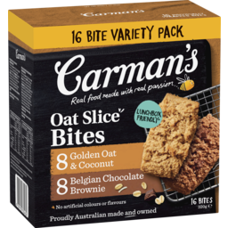 Photo of Carman's Oat Slice Bites Variety Pack Golden Oat & Coconut And Belgian Chocolate Brownie 16 Pack 320g
