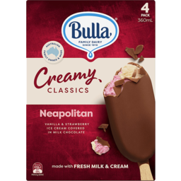 Photo of Bulla Creamy Classic Neapolitan Ice Cream Sticks 4 Pack 360ml