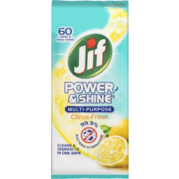 Photo of Jif Power & Shine Multipurpose Wipes Citrus Fresh 60 Pack
