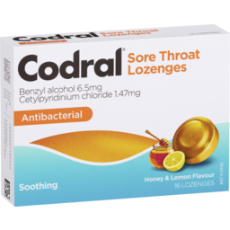 Photo of Codral Sore Throat Lozenges, Antibacterial Honey & Lemon 16-pack