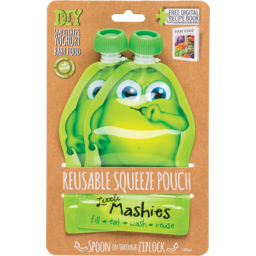 Photo of LITTLE MASHIES Reusable Squeeze Pouch Green 2 Pack