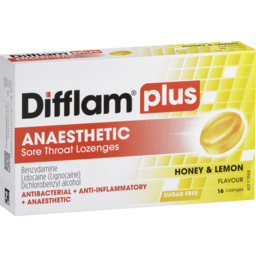 Photo of Difflam Plus Anaesthetic Sore Throat Lozenges Honey & Lemon Flavour 16