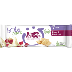 Photo of Bubs Organic Smiley Squares Pear & Beetroot 14g
