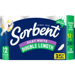 Photo of Sorbent Silky White Double Length 3 Ply Toilet Tissue 12 Pack