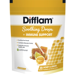 Photo of Difflam Soothing Throat Drops + Immune Support Honey & Lemon Flavour 20 Drops