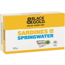 Photo of Black & Gold Sardines in Springwater 125gm