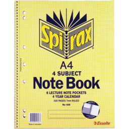Photo of Spirax A4 Note Book 4 Subject 320 Pages