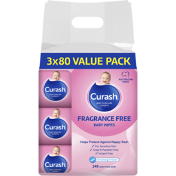 Photo of Curash Fragrance Free Baby Wipes 3 X 80 Pack 80.0x3