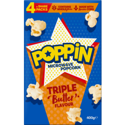 Photo of Poppin Microwave Popcorn Triple Butter Flavour Explosion Multipack 4x100g