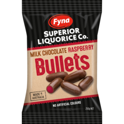 Photo of Fyna Milk Chocolate Raspberry Licorice Bullets 250g