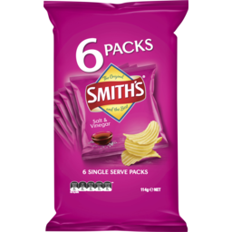 Photo of Smith's Crinkle Cut Salt & Vinegar Potato Chips 6 Pack 6.0x19g