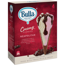 Photo of Bulla Creamy Classics Neapolitan Cones 4pk