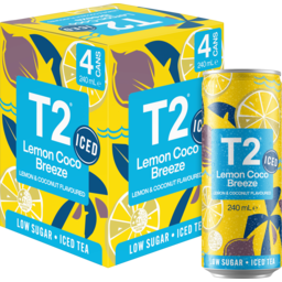 Photo of T2 Iced Tea Lemon Coco Breeze Low Sugar Ice Tea Multipack Cans 240ml X 4 Pack