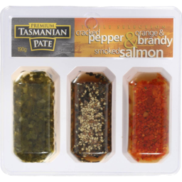 Photo of Tasmanian Premium Triple Selection Cracked Pepper Smoked Salmon & Orange & Brandy Pate 190g