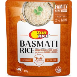Photo of Sunrice Steamed Rice Basmati Fragrant White Rice Perfectly Cooked In 2 1/2 Mins Family Size Gluten Free 450g