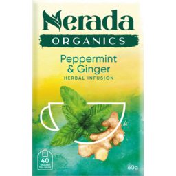 Photo of Nerada Organics Peppermint & Ginger Herbal Infusion Tea Bags 40 Pack 60g