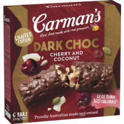 Photo of Snack Bars, Carman's Dark Choc Dipped Cherry & Coconut 6-pack