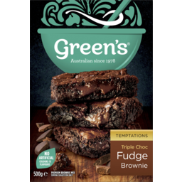 Photo of Greens Temptations Triple Choc Fudge Brownie Mix 500g
