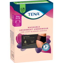 Photo of Tena Women's Washable Absorbent Underwear Classic Black Size 14-16 (M) 1 Pack