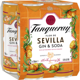 Photo of Tanqueray Flor De Sevilla Gin & Soda Can 4x250ml