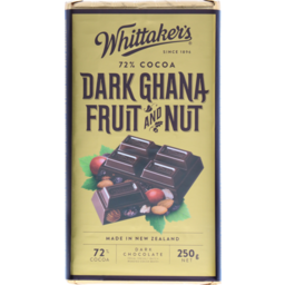 Photo of Whittaker's Chocolate Block 72% Dark Ghana Fruit & Nut 250g