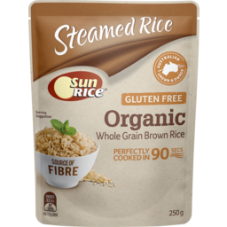 Photo of Sunrice Steamed Rice Organic Whole Grain Brown Rice Perfectly Cooked In 90 Secs Gluten Free 250g