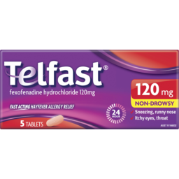 Photo of Telfast Fast Acting Hayfever Allergy Relief 24 Hour 120mg Fast Acting Non Drowsy Tablets 5 Pack