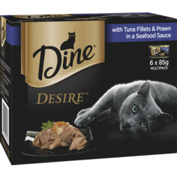 Photo of Dine Desire With Tuna Fillets & Prawn In A Seafood Sauce Cat Food 6x85g