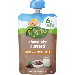 Photo of Raffertys Garden Chocolate Custard 6+ Months Smooth Baby Food 120g